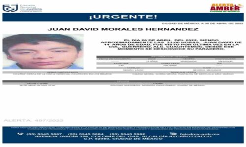 Alerta Amber: Juan David fue visto por ultima vez en Cuauhtémoc