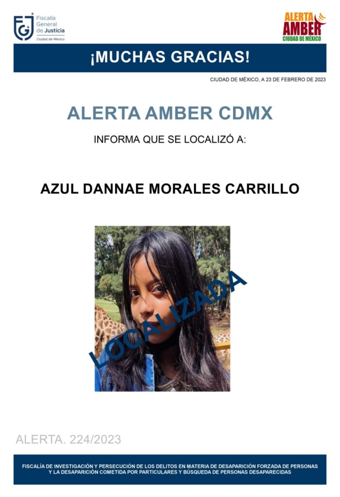 Alerta Amber para Azul Dannae Morales Carrillo
